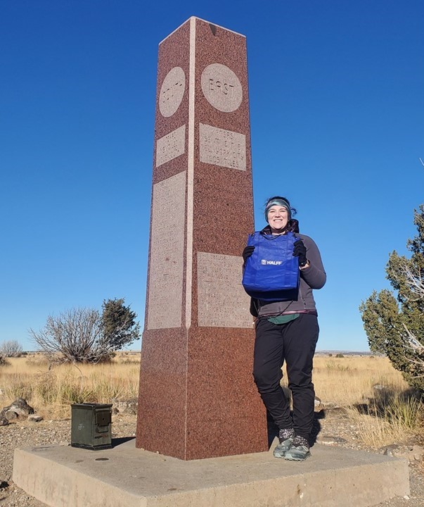 Halff's Tiffany Lowe hiked up to Black Mesa, OK, with her Halff bag. 