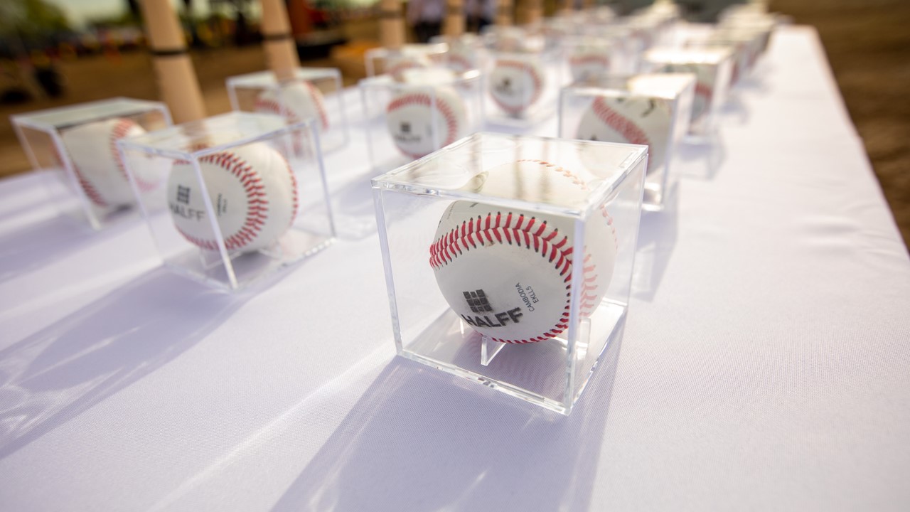 Halff branded baseballs at the groundbreaking of Texas Independence Ballpark.