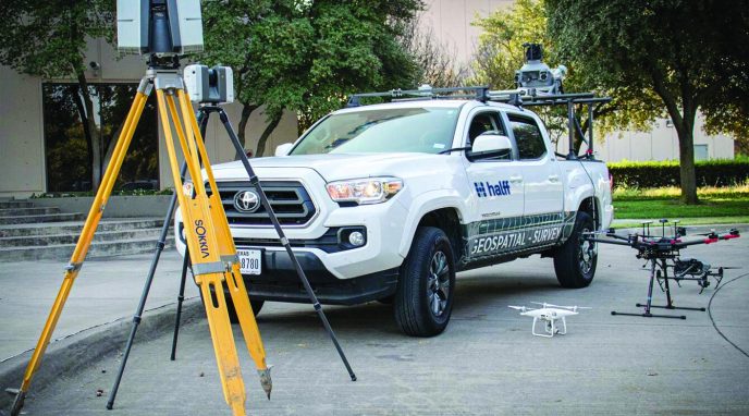 Halff Geospatial service truck with gear