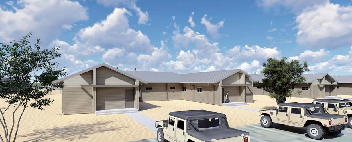 hummer vehicles and building rendering at H-Barrack