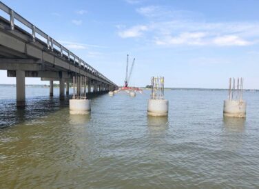 bridge foundations in the water for SH 334 Bridge and Roadway