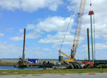cranes at Pensacola Bay Bridge construction site