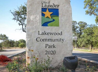 stone sign of Lakewood Community Park 2020