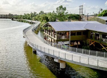 boat dock and restaurant at Waco Riverwalk trail