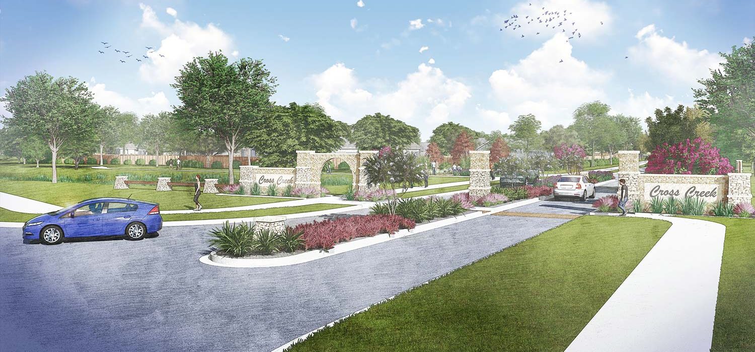 Cross Creek Community street and sidewalk entrance rendering