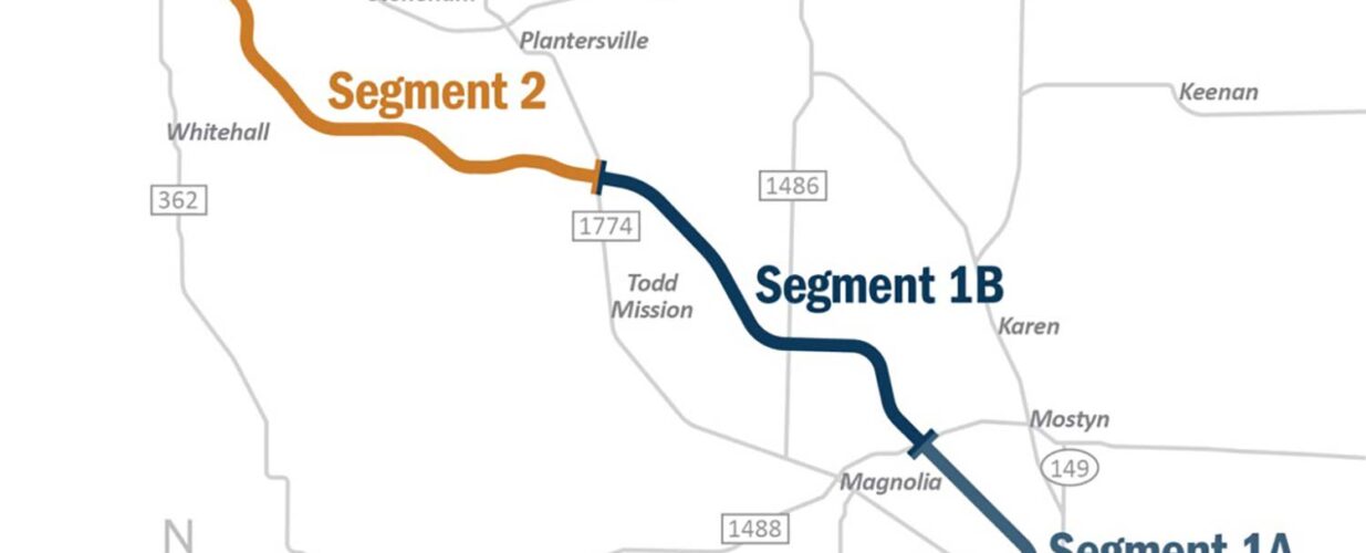 map of Segments 1 and 2 of SH 249 Extension Project