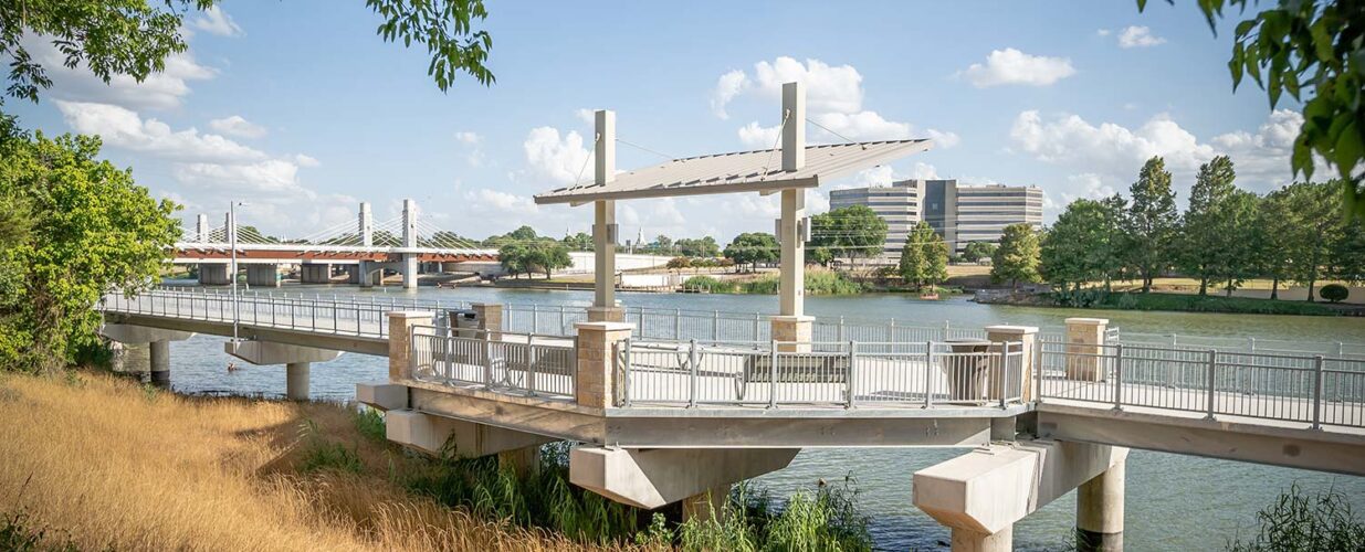 Waco Riverwalk suspended trail walkway above the river