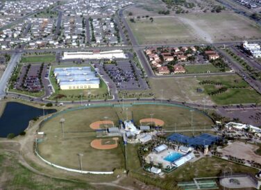South Belton baseball fields and neighborhoods aerial image