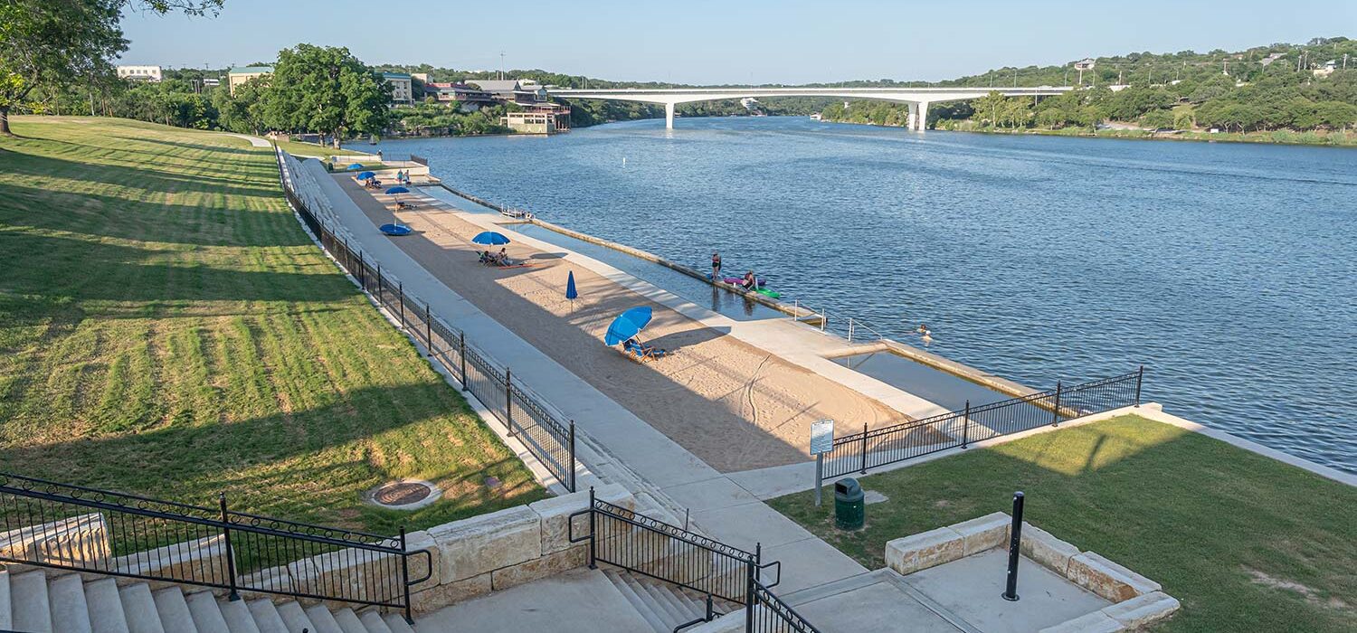 Marble Falls Park sand beach by the lakeside
