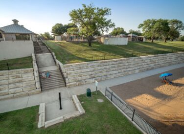 park and stairway view from above of Marble Falls park