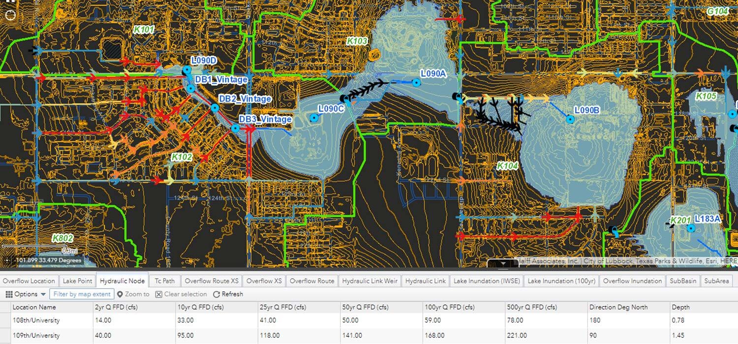 Lubbock stormwater planning map hydraulic node