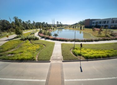 City Place aerial view of lake and landscape by road