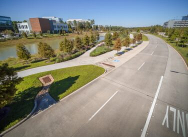 City Place aerial view of road along the lake