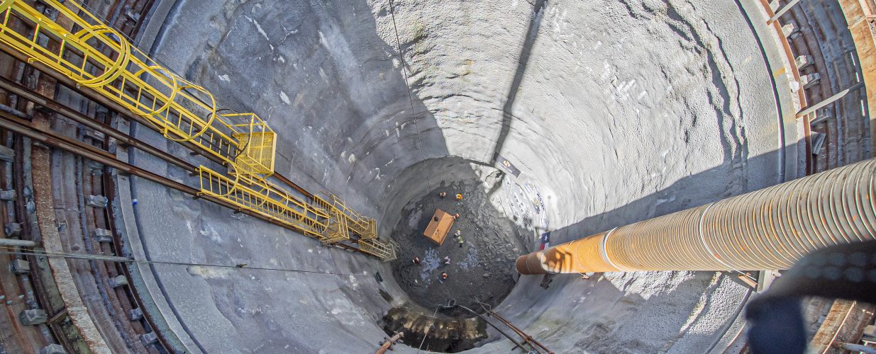 view from above into digging hole of Mill Creek Tunnel