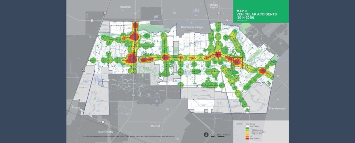 map 9 vehicular accidents of Pearland 2014-2019