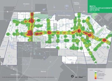 map 9 vehicular accidents of Pearland 2014-2019