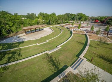 aerial view of amphitheater landscape architecture at Railyard Park