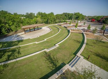 aerial view of amphitheater landscape architecture at Railyard Park