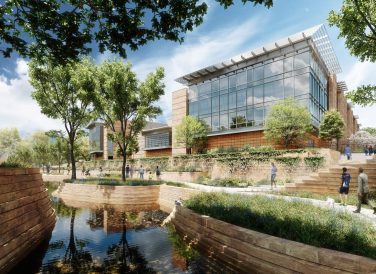 Rendering of San Antonio Federal Courthouse outside view by water