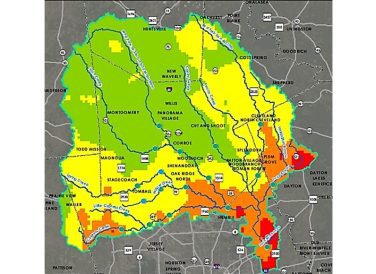 drainage map of San Jacinto region including counties, watersheds, lakes, and streams