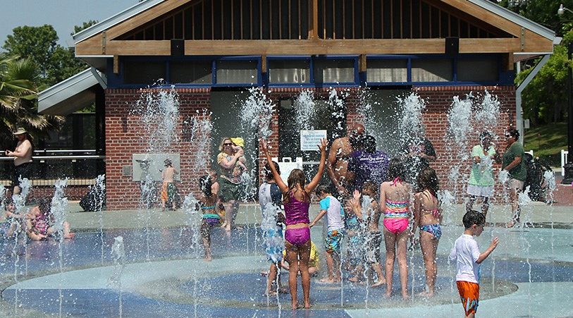 splash pad water play area at Capital Cascade Park in Florida