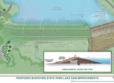 proposed Buescher State Park Lake Dam improvements map