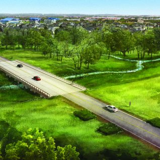 Aerial rendering bridge crossing French Creek Hausman Road