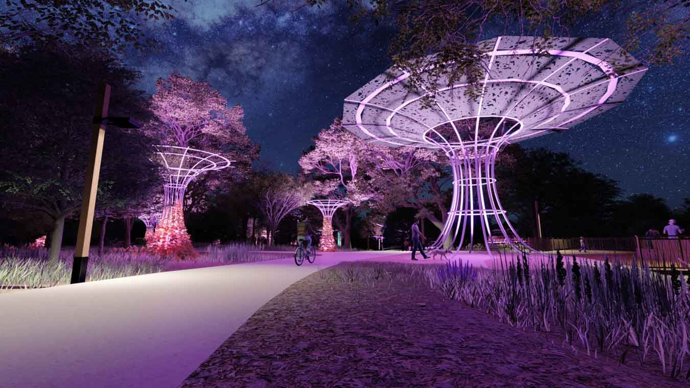 Nighttime rendering of Deep Fork Greenway Trail 