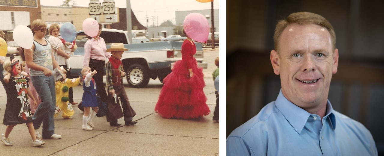 Childhood photo of Michael Medford trick-or-treating in downtown Kilgore.