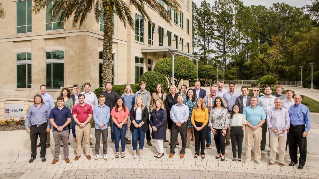 Halff Jacksonville office standing in front of new building group photo