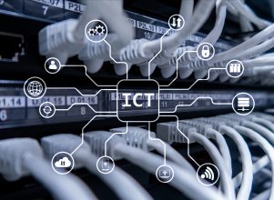 cables plugging into system concept image of information communications technology