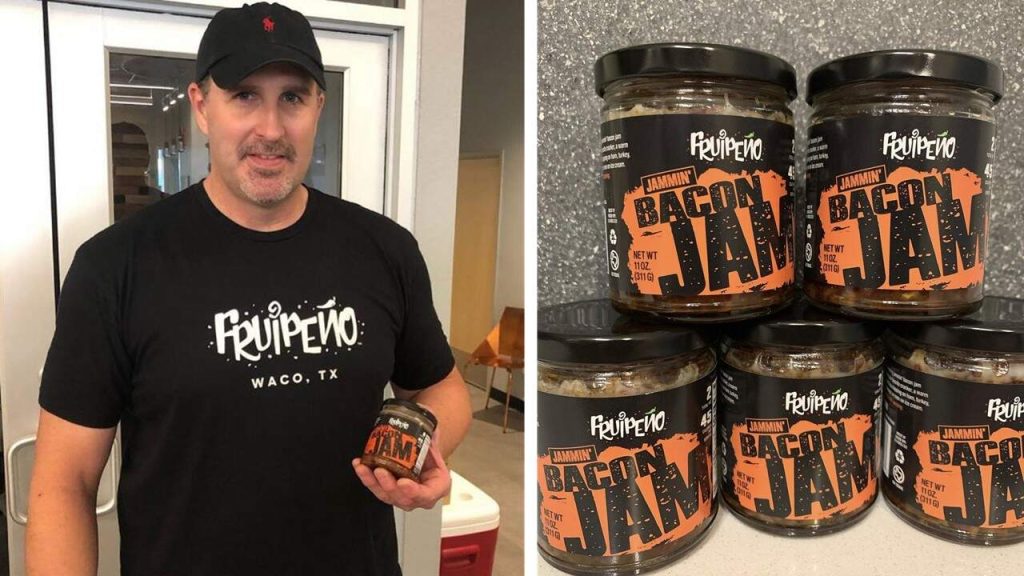 Tyson Charlson from Halff holding his best-selling bacon jams from his Fruipeno jam business