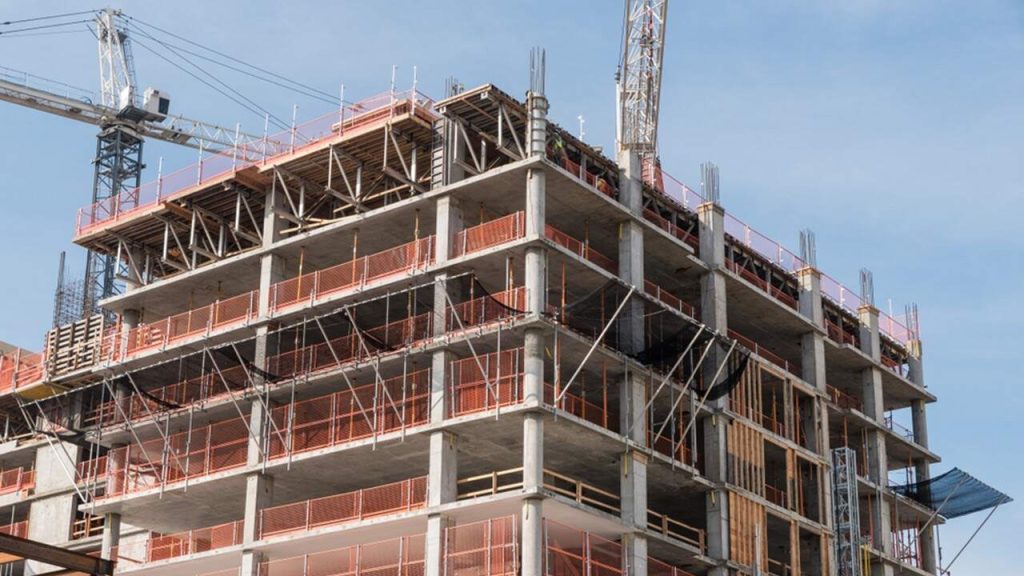 a commercial building in the process of being built in Tampa, Florida