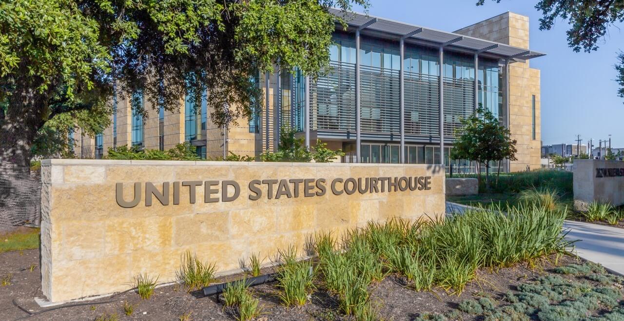 Exterior signage of United States Courthouse in San Antonio, Texas